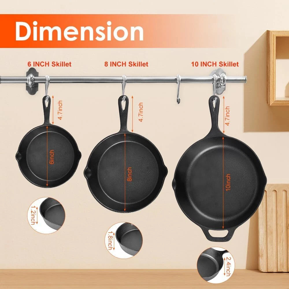 Pre-Air-Dried Cast Iron Skillet 3-Piece Set | 6“, 8” and 10” Cast Iron Skillets 07FC0E-D4 - KOEEK