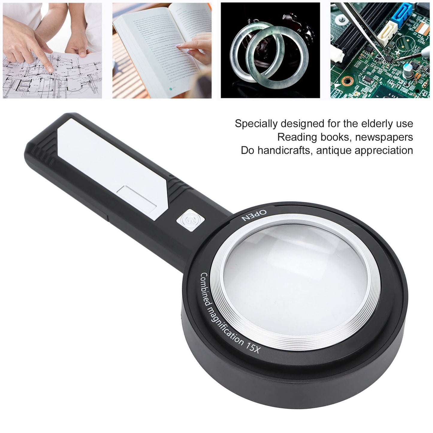 new Seniors 6X/15X Magnifying Glass 6 LED Lights Handheld Lens Magnifier For Rea AP9 koeek - KOEEK