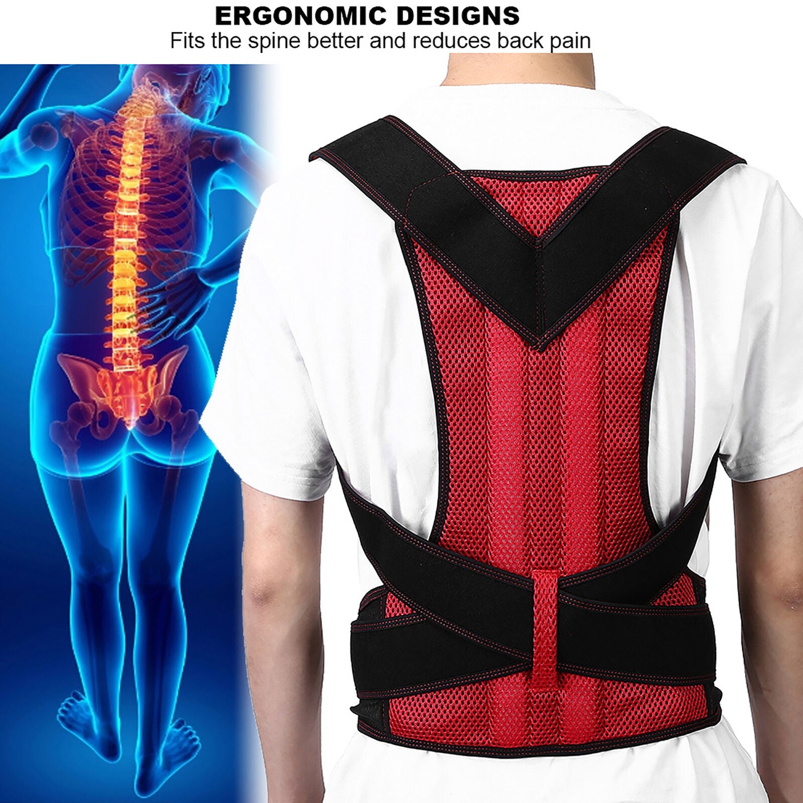 new Posture Corrector Brace Hunchback Correction Belt Back Spine (M Rouge) HGF koeek - KOEEK