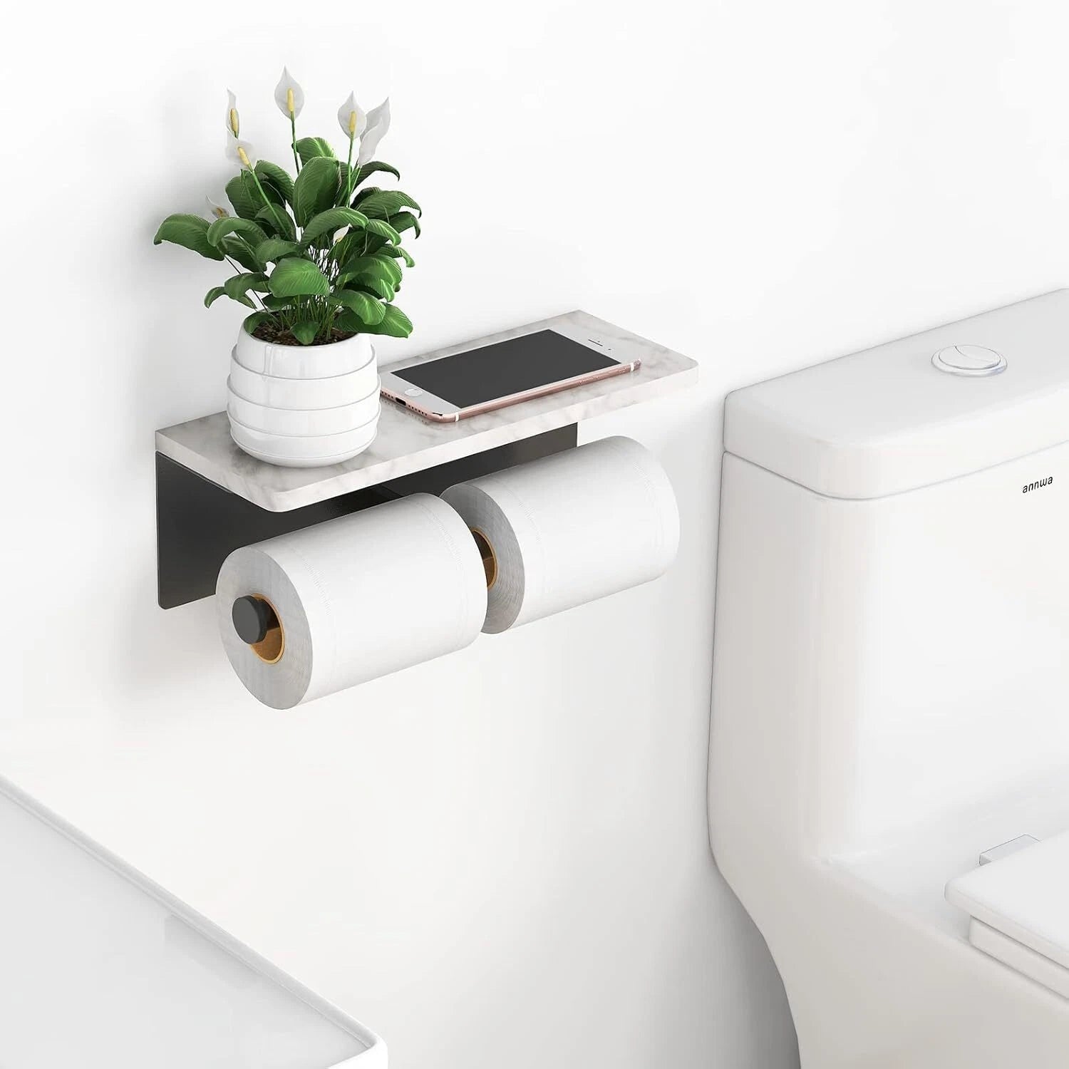 (Toilet Paper Holder with Shelf,  Upgraded Double Tier Toilet Paper Holder, 07FC0E-D4 - KOEEK