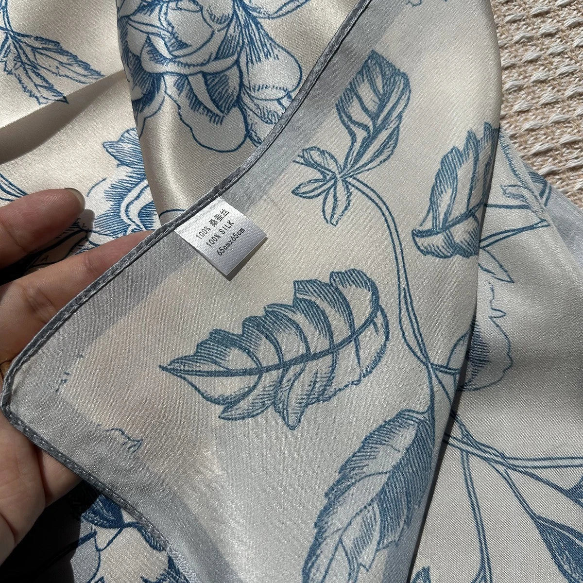 Silk Square Scarf 65*65cm Women Light Blue Flowers Kerchief Headscarf Wrap 07FC0E-D4 - KOEEK