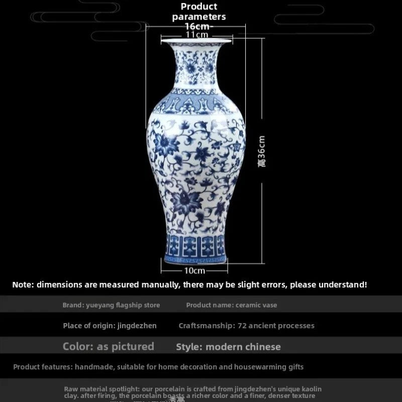 14.17" Chinese Retro Jingdezhen Blue and White Porcelain Vase Home Decoration 07FC0E-D4 - KOEEK