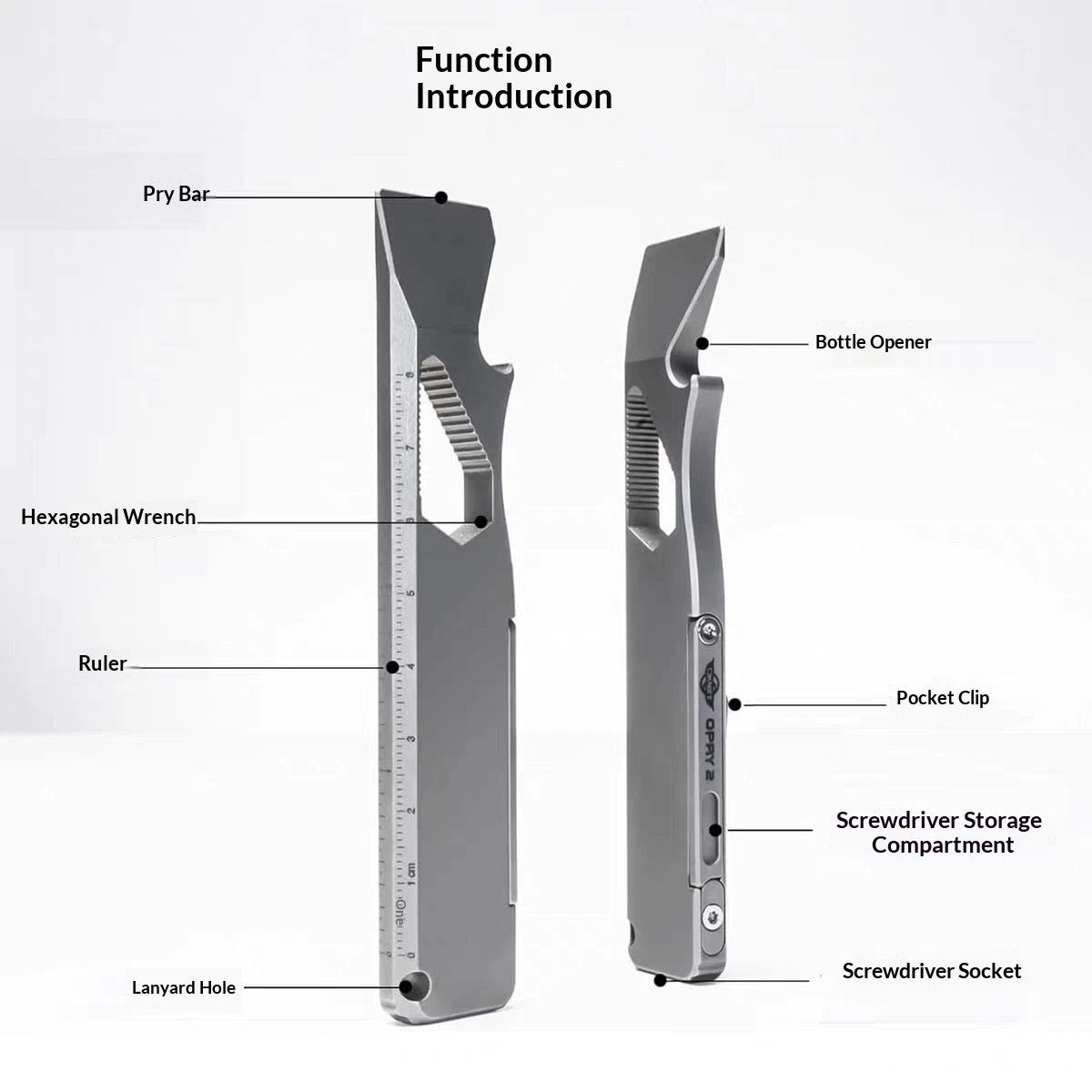 TC4 Titanium Alloy Pry Bar Hex Wrench Screwdriver - Back Clip EDC Multi Tool 07FC0E-D4 - KOEEK