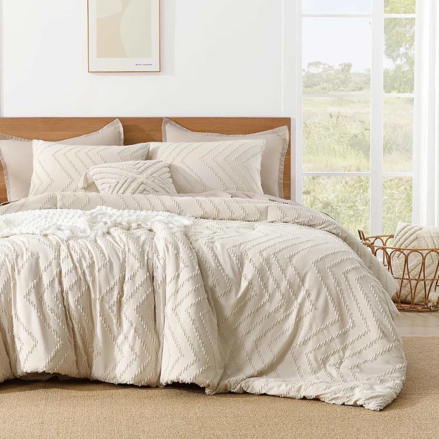 California King Beige Comforter Set, 3 Piece, Fluffy Bed Set 07FC0E-D4 - KOEEK
