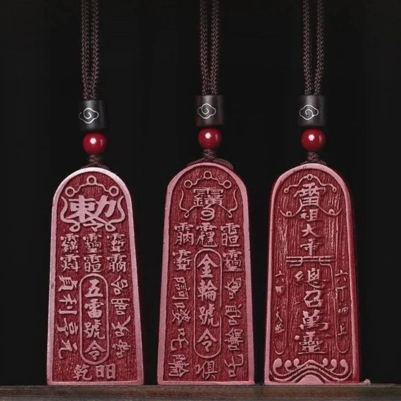 1Pc 57mm Natural Cinnabar Taoism Hand-carved Pendant Feng Shui Amulet Necklace 07FC0E-D4 - KOEEK