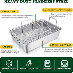 Roasting pan, 16 x 11.5-inch stainless steel turkey roasting pan (with rack) 07FC0E-D4 - KOEEK