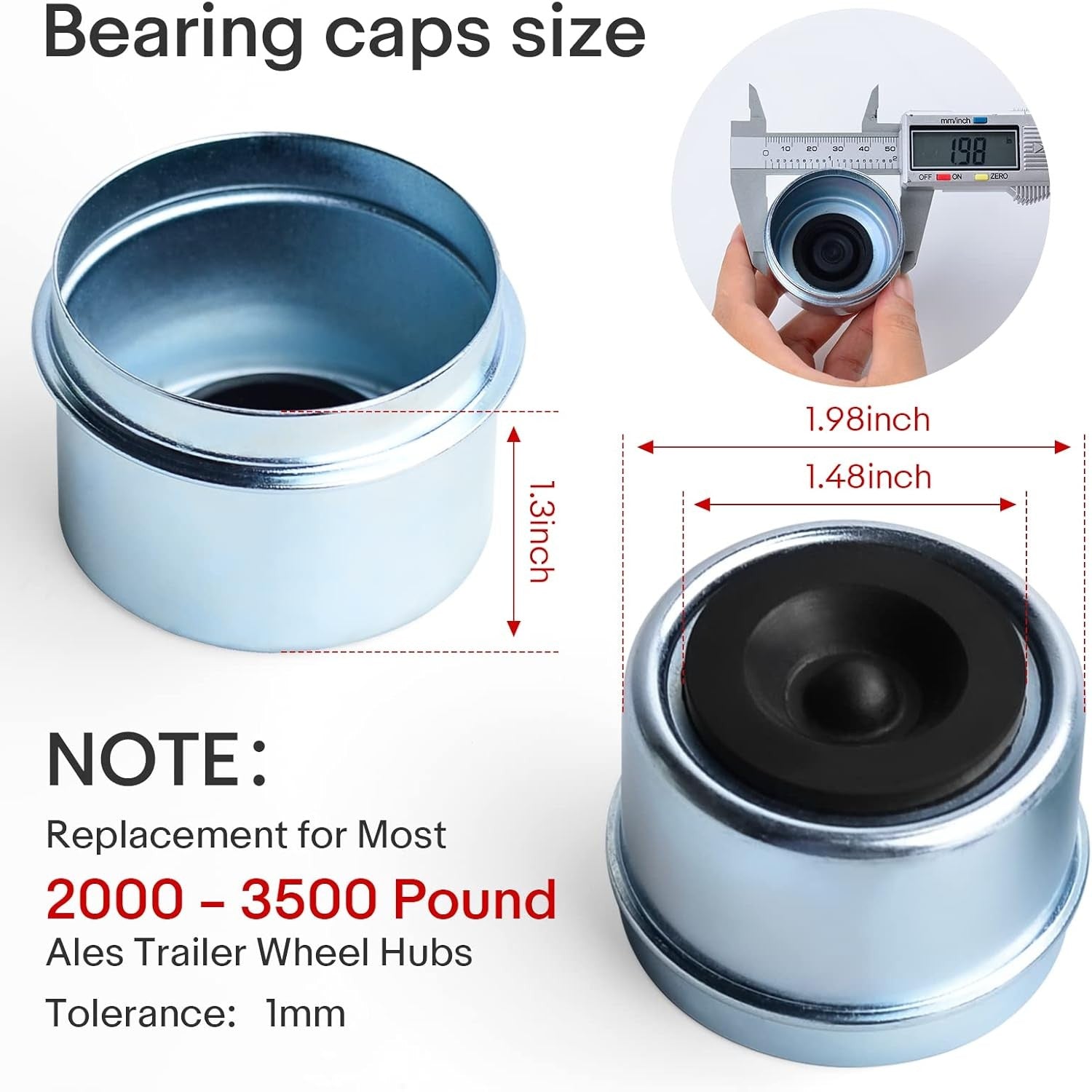 new Trailer Bearing Dust Cap Wheel - 1.98" Grease Kit, silver blue 07FC0E-D4 - KOEEK