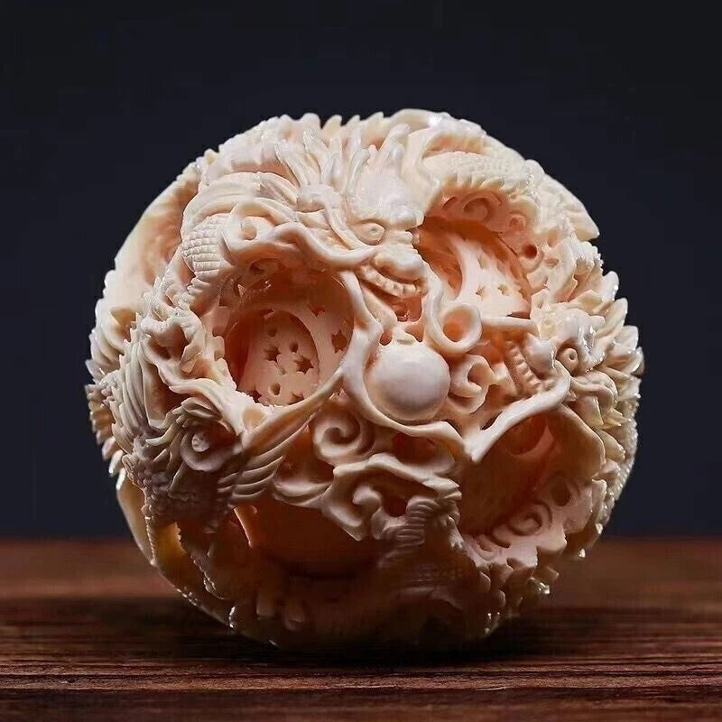 Pair Chinese Carved 3 Layer Dragon Phoenix Puzzle Ball Collections Decoration 07FC0E-D4 - KOEEK