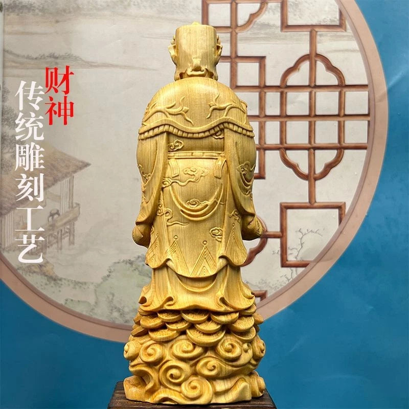 7*5*20cm Boxwood Carving Wealth God Figurine Home Office Decoration Prosperity 07FC0E-D4 - KOEEK
