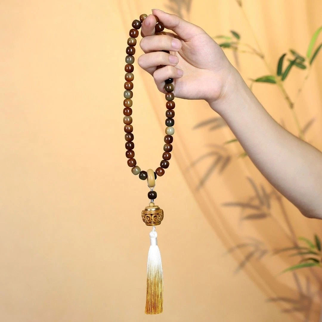 Round Handheld Buddhist Mala Bodhi Root Prayer Beads Bracelet for Men and Women 07FC0E-D4 - KOEEK