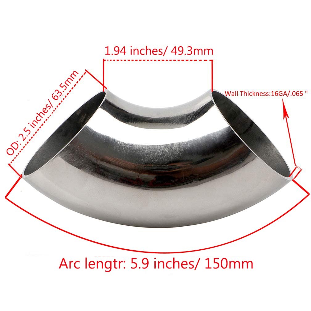 new Stainless Steel Elbow 2.5" 90° Mandrel Bend OD: 2.5", 07FC0E-D4 - KOEEK