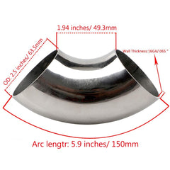 new Stainless Steel Elbow 2.5" 90° Mandrel Bend OD: 2.5", 07FC0E-D4 - KOEEK