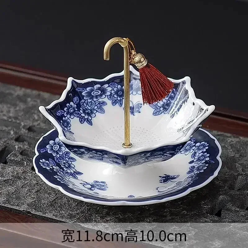 Blue and White Porcelain Tea Strainer Ceramic Tea Filter Umbrella Shape Teaware 07FC0E-D4 - KOEEK