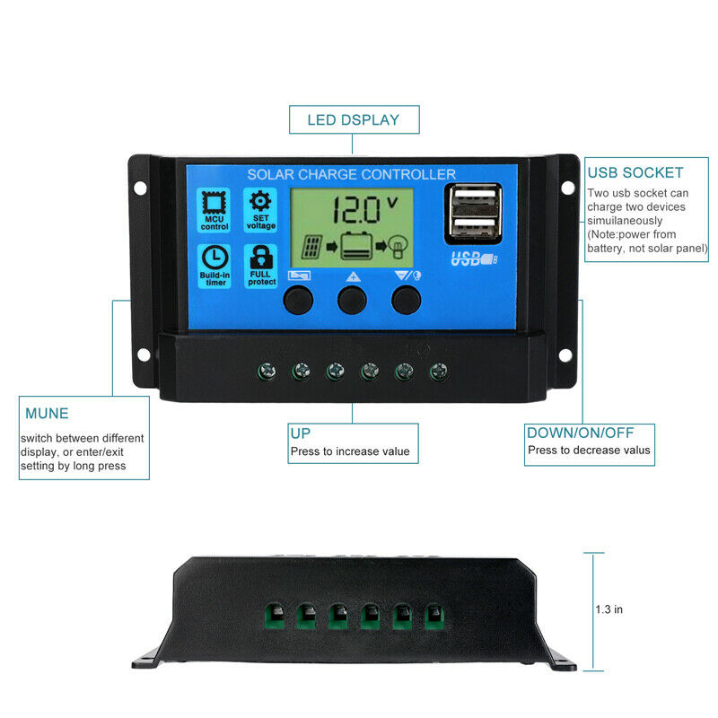 ny 12/24V 60/80/100A MPPT Solar Charge Controller Panel Batteriregulator Dual USB