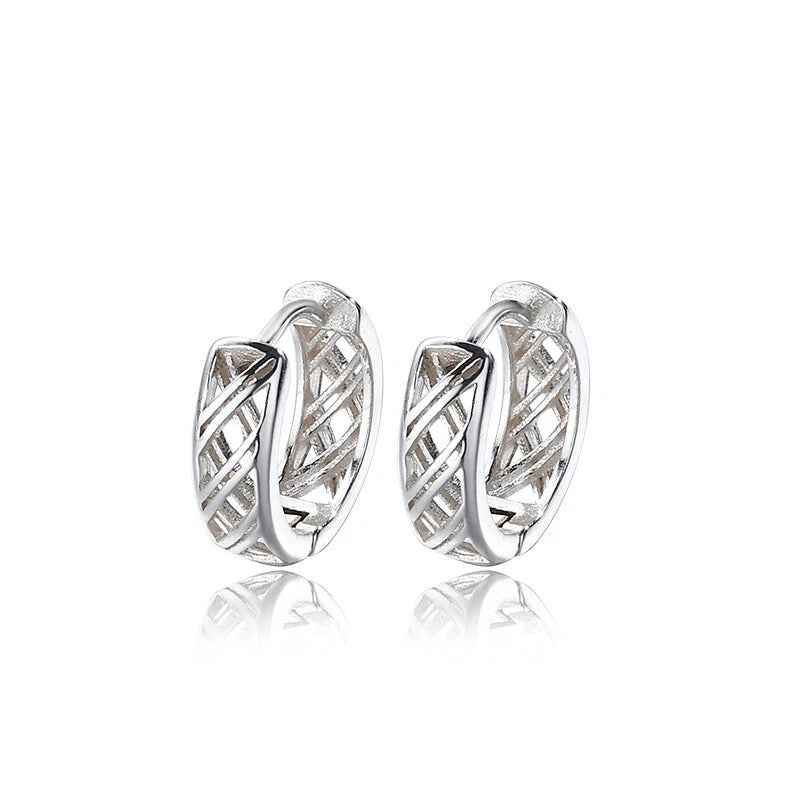 1 Pair Mens Women 999 Sterling Silver Bali Hinged Huggie Hoop Earrings 07FC0E-D4 - KOEEK