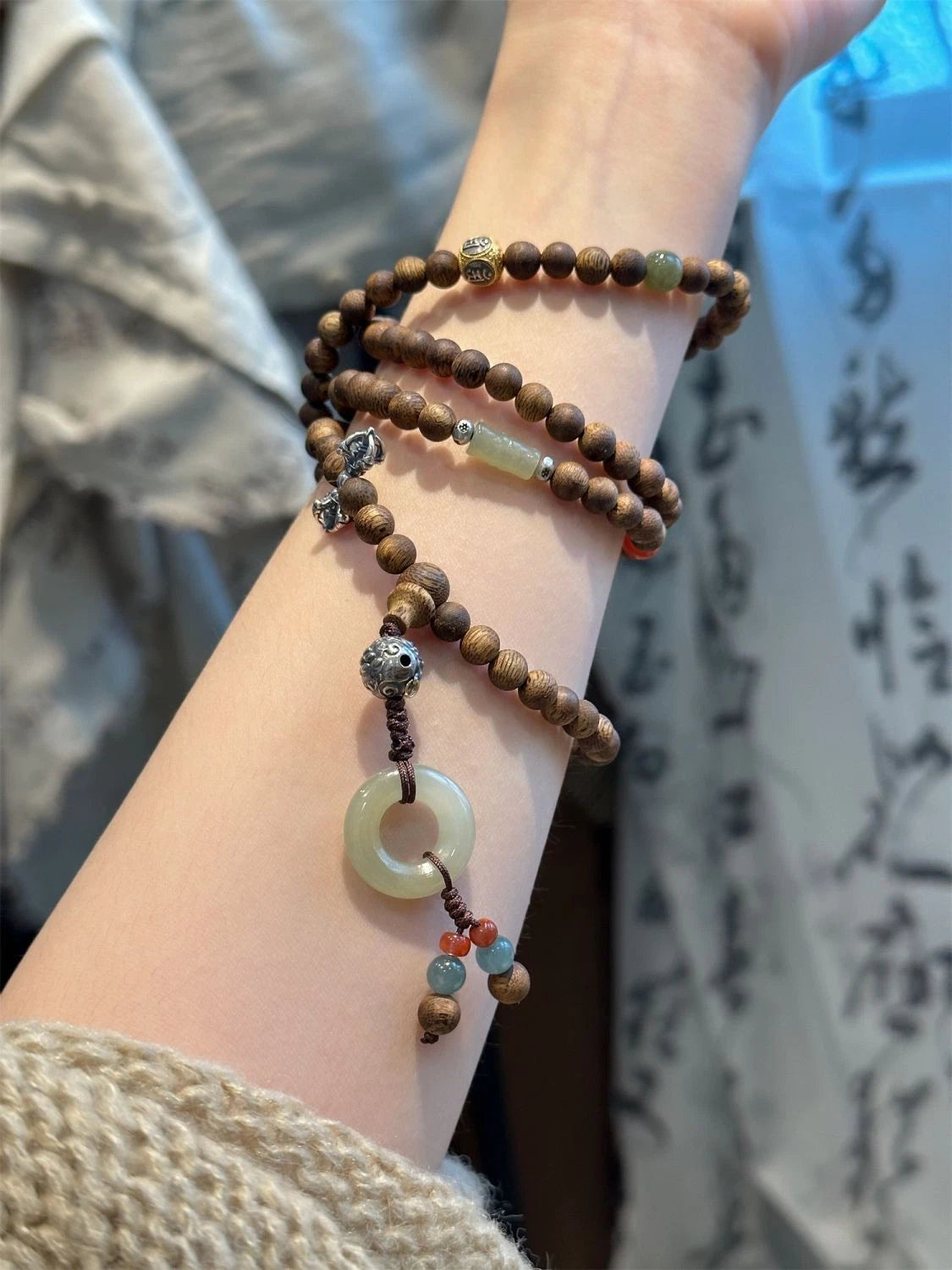 Qinan Agarwood Bead Bracelet Elastic Four Strand Womens Jewelry 07FC0E-D4 - KOEEK
