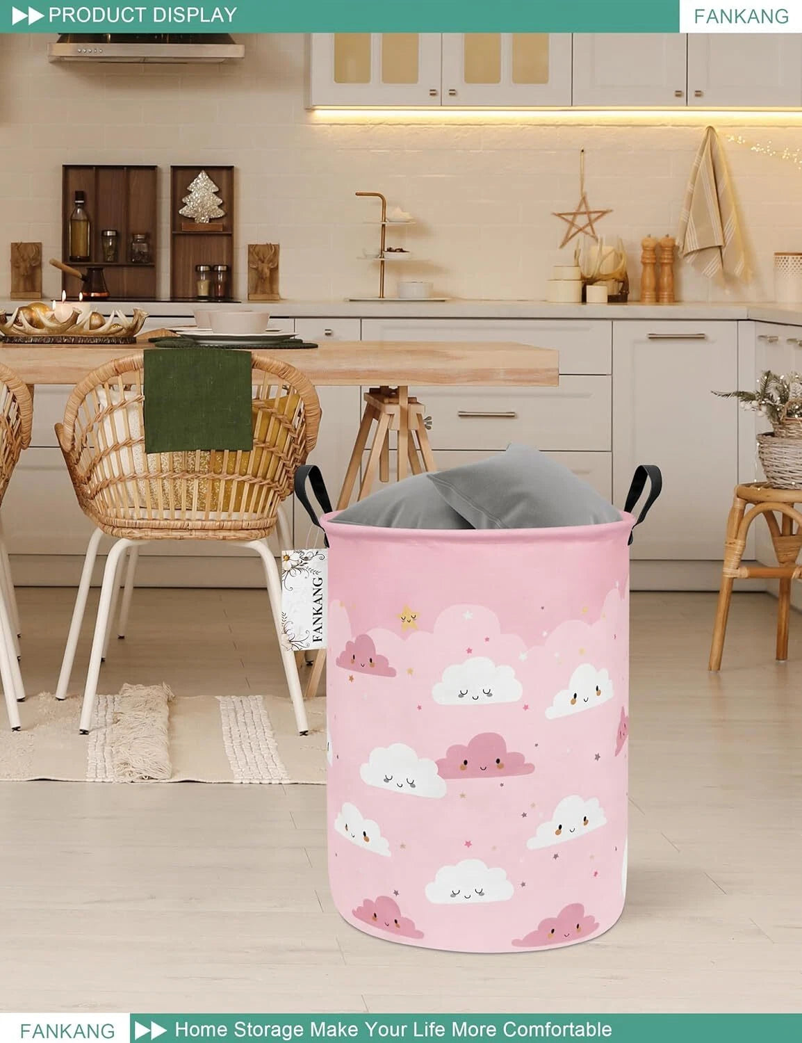 Storage Basket, Nursery Hamper Canvas Laundry Basket Foldable with Waterproof PE 07FC0E-D4 - KOEEK