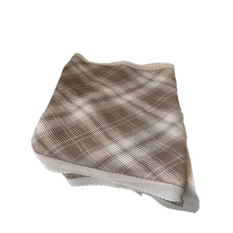 Womens Casual Plaid Pleated Head Scarf Bandana Preppy Breathable Shawl Scarves 07FC0E-D4 - KOEEK