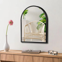 10x13 inch Black Small Arched Wall Mirror Space-Saving Design Bathroom Vanity