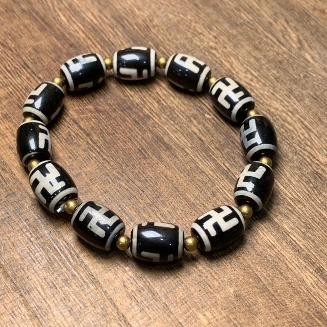 Tibetan Agate Dzi Beads Bracelet Swastik Swastika Buddhism Prayer Chain Amulet 07FC0E-D4 - KOEEK
