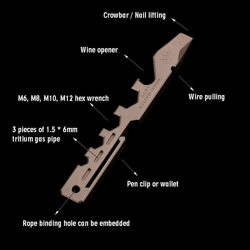 EDC TC4 Titanium Crowbar Safety Hammer Bottle Opener Hexagonal Wrench Multitools 07FC0E-D4 - KOEEK