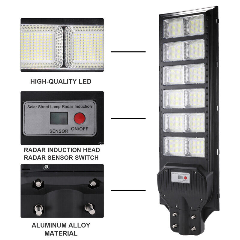 ny 100000000LM kommersiell solcellegatelys bevegelsessensor Dusk-Dawn veilampe+stang