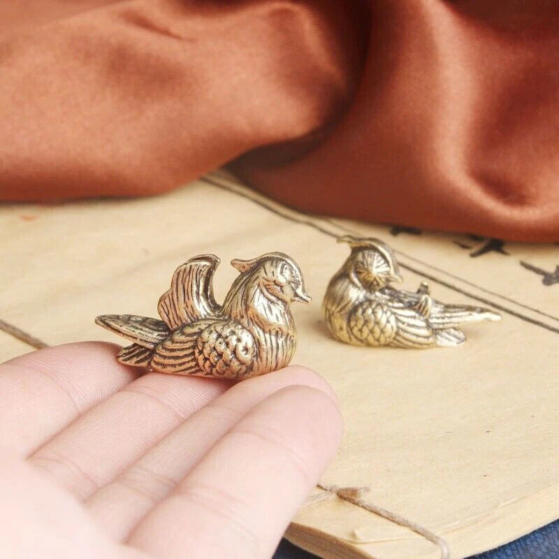 Pair Small Brass Mandarin Ducks Statue Feng Shui Love Figurine Decor 07FC0E-D4 - KOEEK