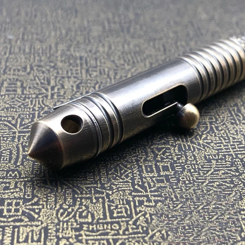 Outdoor Brass Retro Handcarved Meteorite Pattern Pocket Ballpoint Pen EDC Travel 07FC0E-D4 - KOEEK