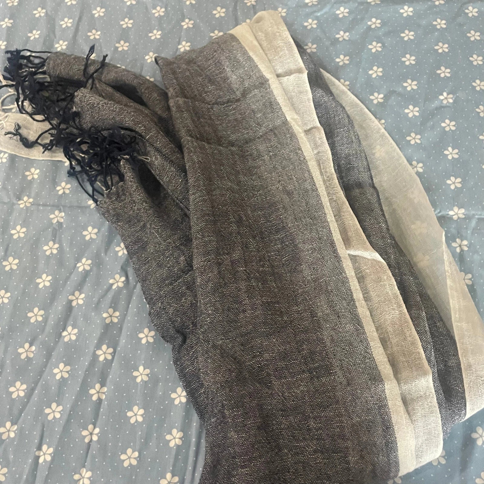 Mens Flax Linen Scarf Gray White Breathable Unisex Shawl Neckerchief Scarves 07FC0E-D4 - KOEEK