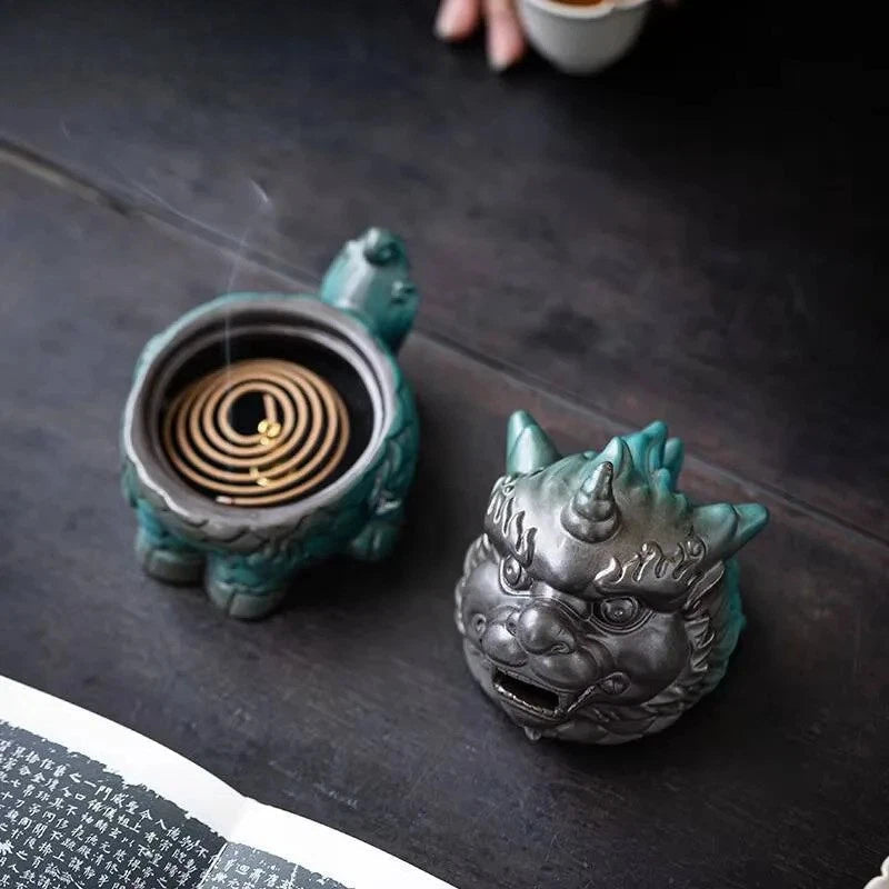 13cm Chinese Ceramic Kirin Incense Burner Auspicious Zen Censer Decoration 07FC0E-D4 - KOEEK
