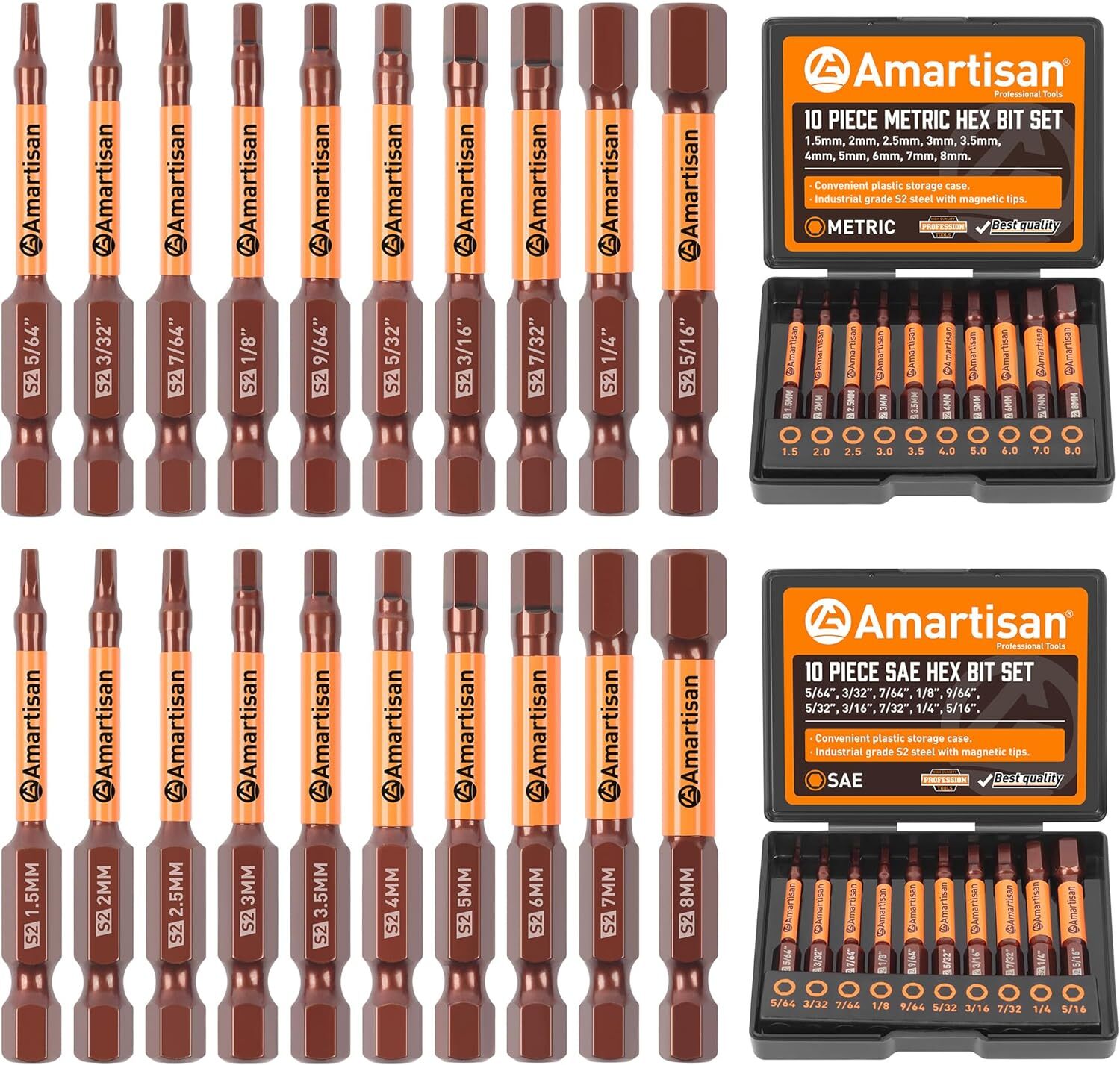 new Amartisan 20-Piece Hex Head Allen Wrench Drill Bit Set, Metric and SAE S2... AMARTISAN - KOEEK