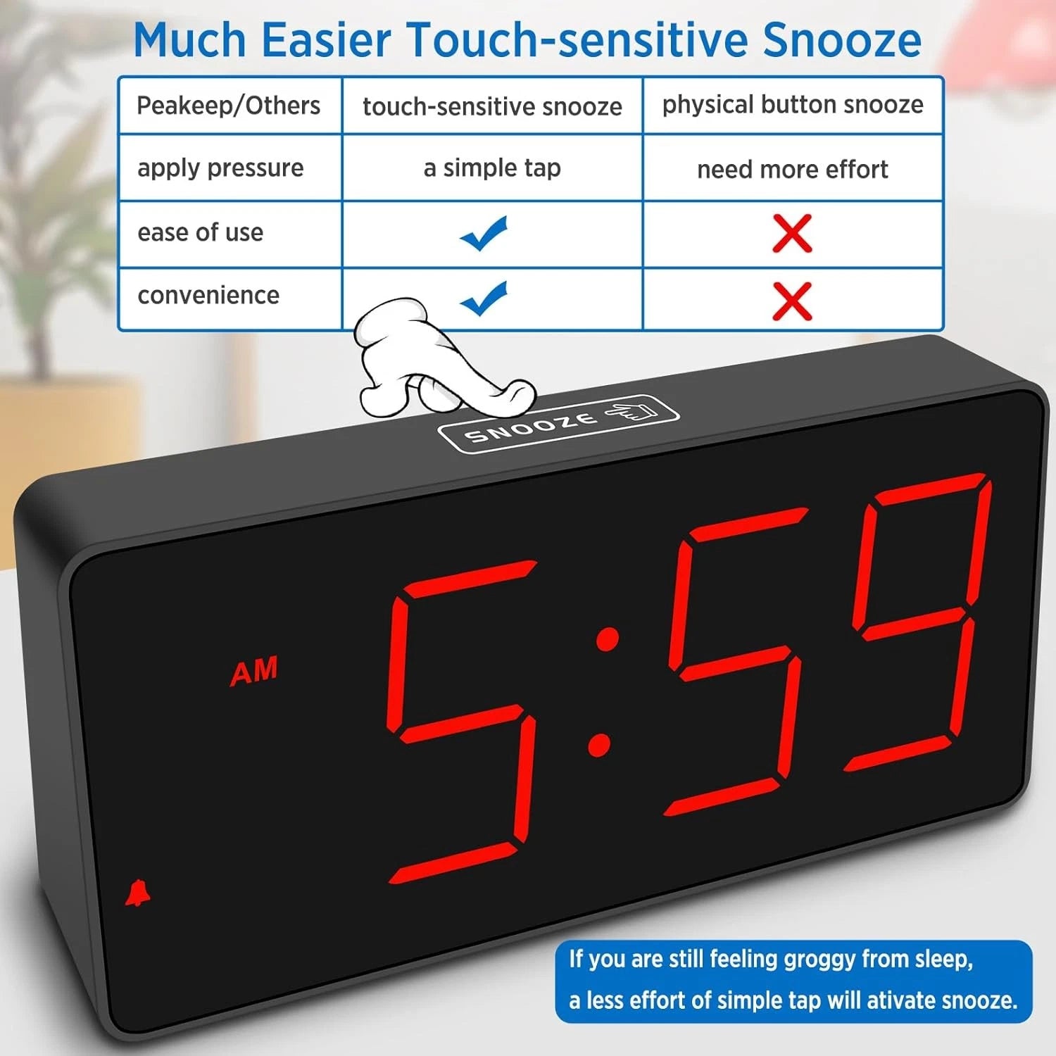 Digital clock, bedroom alarm clock with USB charging port 07FC0E-D4 - KOEEK