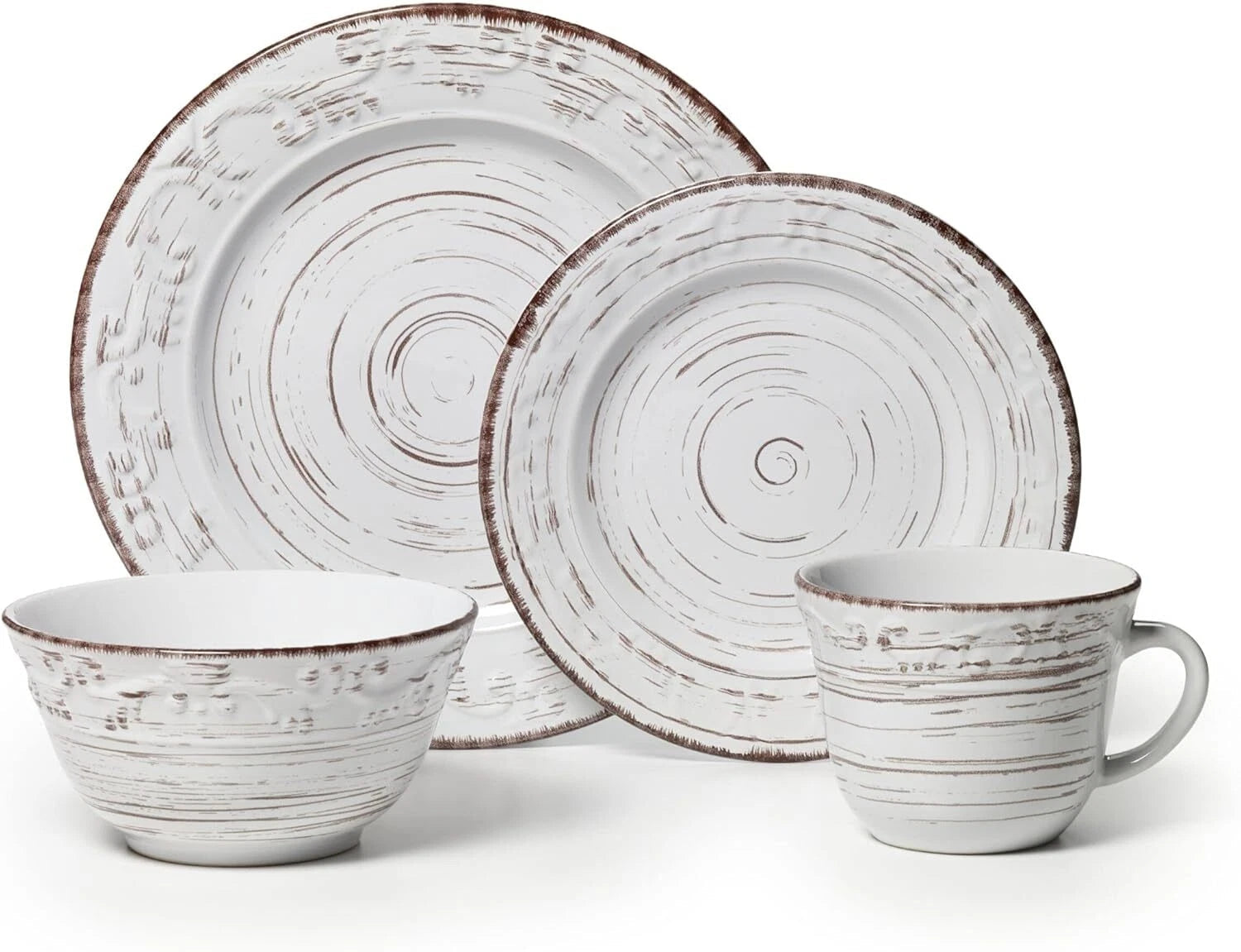 White 16-Piece Dinnerware Set, Serves 4, White Embossed 07FC0E-D4 - KOEEK