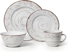White 16-Piece Dinnerware Set, Serves 4, White Embossed 07FC0E-D4 - KOEEK