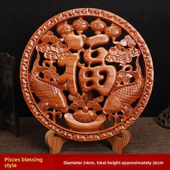 26cm Peach Wood Fu Character Wood Carving Household Decoration Handicraft 07FC0E-D4 - KOEEK