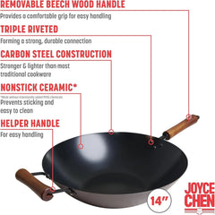 Classic Series 14-Inch Ceramic Nonstick Carbon Steel Wok 07FC0E-D4 - KOEEK