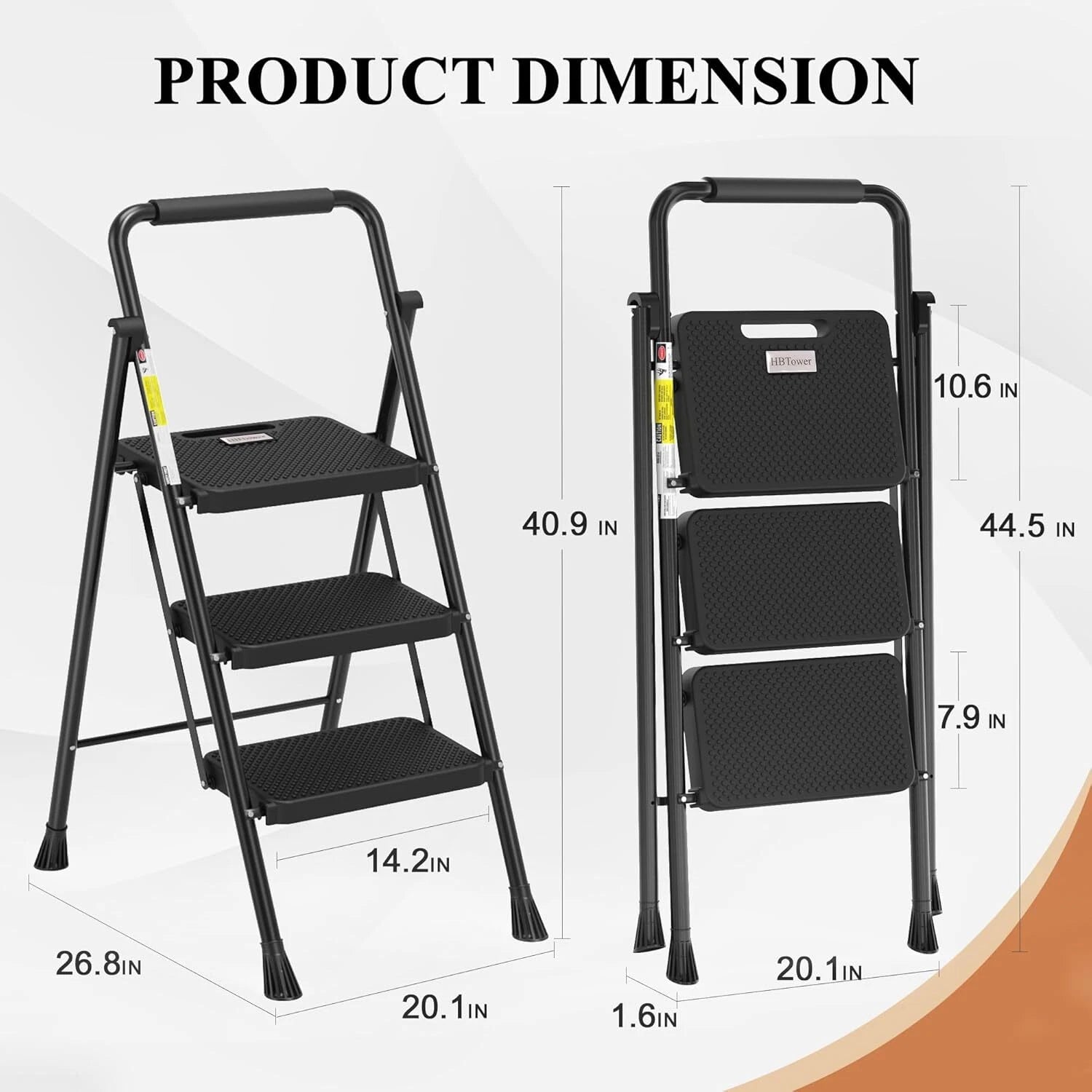 3 Steps,folding step stool with wide non-slip treads,sturdy,convenient handrails 07FC0E-D4 - KOEEK