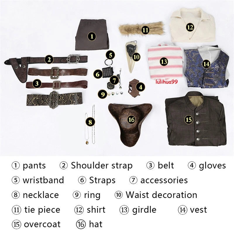 Jack Sparrow Cosplay Costume Pirates of the Caribbean Adult Outfits Halloween 07FC0E-D4 - KOEEK