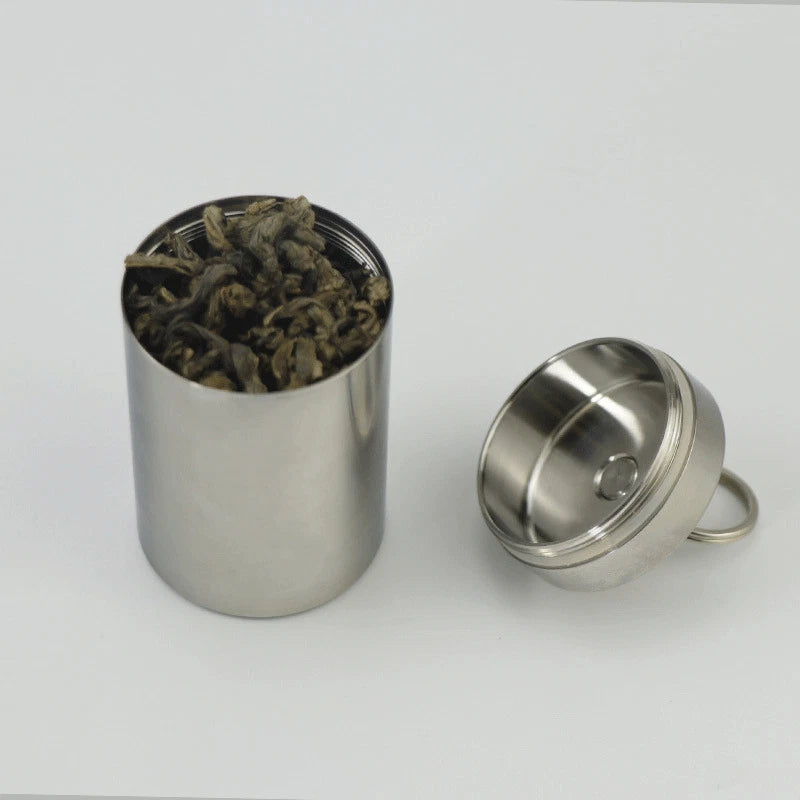 Stainless Steel Waterproof Tank EDC Survival Seal Container Pill Box Keychain 07FC0E-D4 - KOEEK