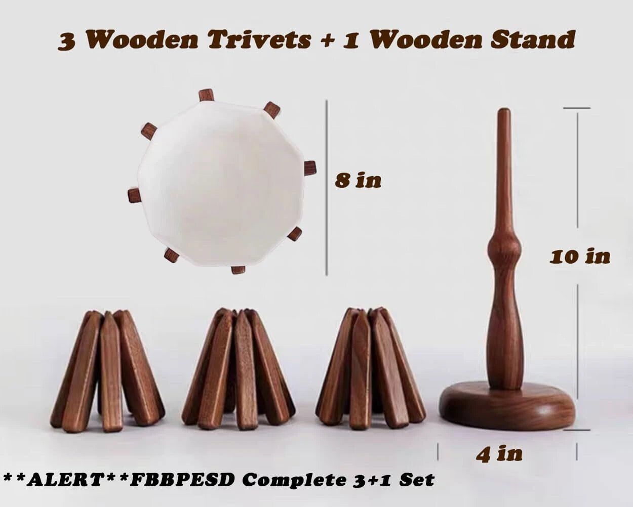 Wooden Trivets for Hot Dishes 3+1Set with Stand Heat-Resistant Black Walnut Tree 07FC0E-D4 - KOEEK
