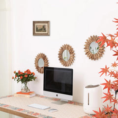 Boho Wall Decor Sunburst Mirror 3 Pack Rustic Round Wood Mirror 12 inch Mirror 07FC0E-D4 - KOEEK
