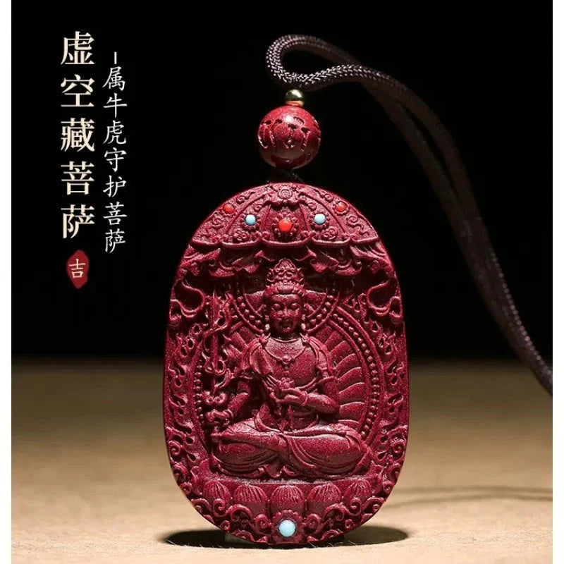 Natural Cinnabar Handcarved Twelve Zodiac Buddha Statue Pendant Amulet Necklace 07FC0E-D4 - KOEEK