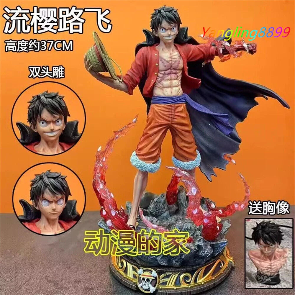 Anime Toy Monkey D. Luffy GK PVC Statue Model Figure w/ 2 Heads Fan Collect 40cm 07FC0E-D4 - KOEEK