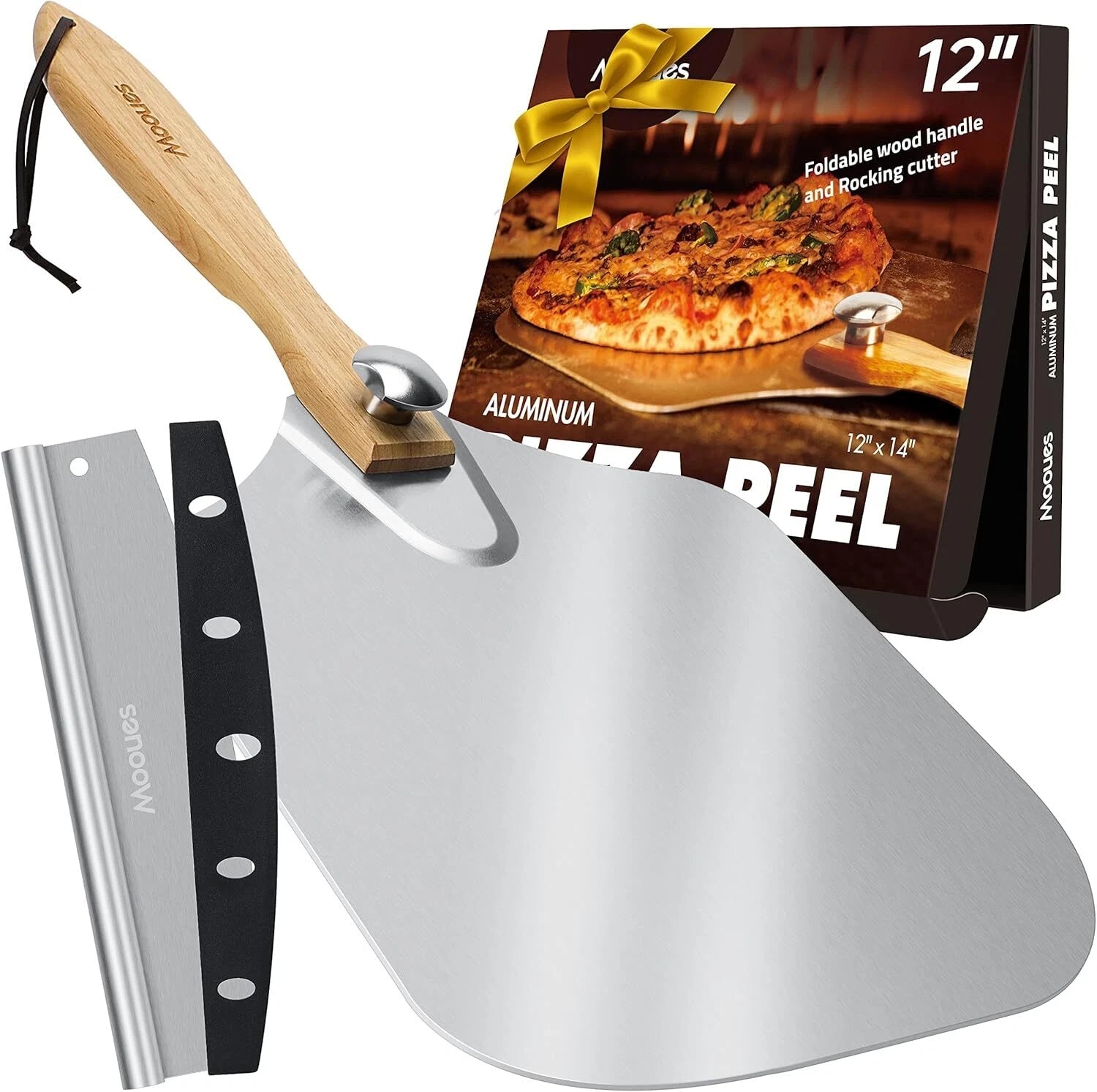 Pizza Peel Aluminum Pizza Spatula, 12 inch Metal Pizza Paddle(12"x 14") 07FC0E-D4 - KOEEK