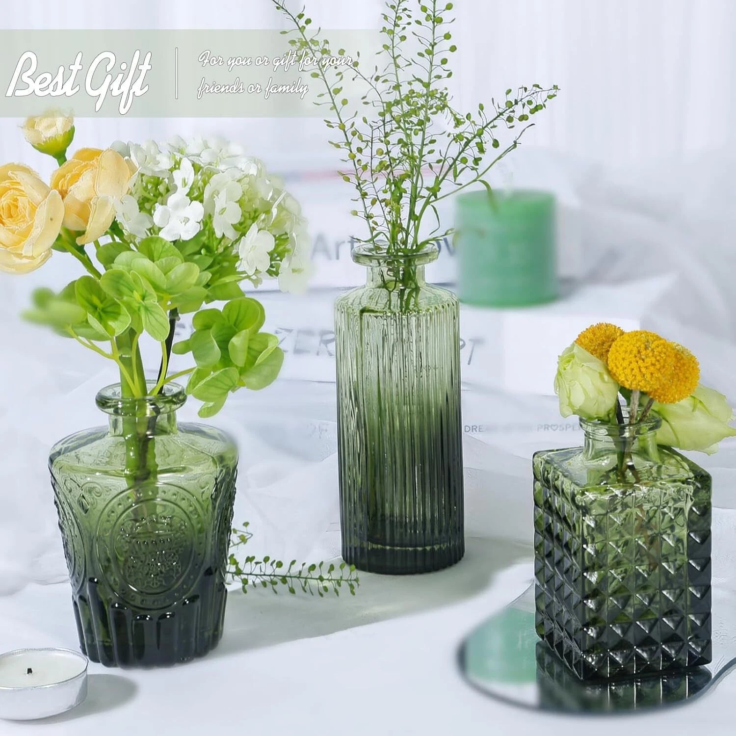 Glass Bud Vase Set of 24, Small Green Flower Vases for Centerpieces in Bulk 07FC0E-D4 - KOEEK