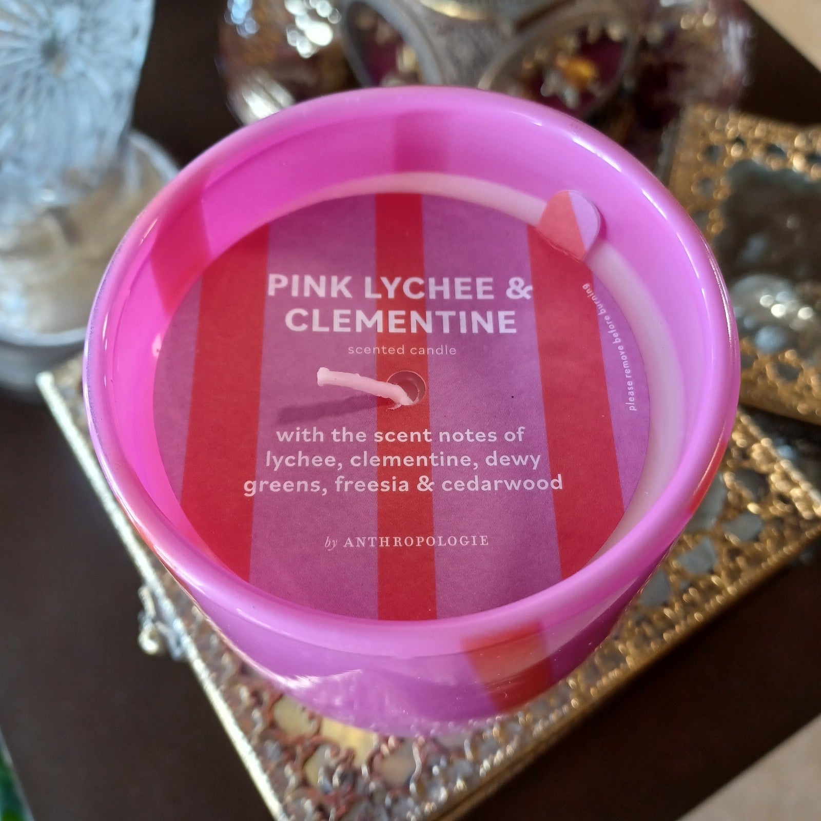 ANTHROPOLOGIE PIPER LYCHEE CLEMENTINE PINK GLASS CANDLE 💕~ 70 hr  15.34 oz. ANTHROPOLOGIE - KOEEK