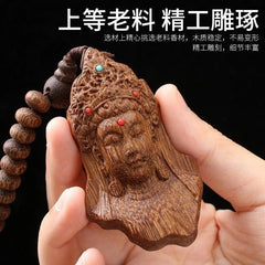 Nha Trang Agarwood Guanyin Pendant Necklace Natural Wood Bead Sweater Chain 07FC0E-D4 - KOEEK