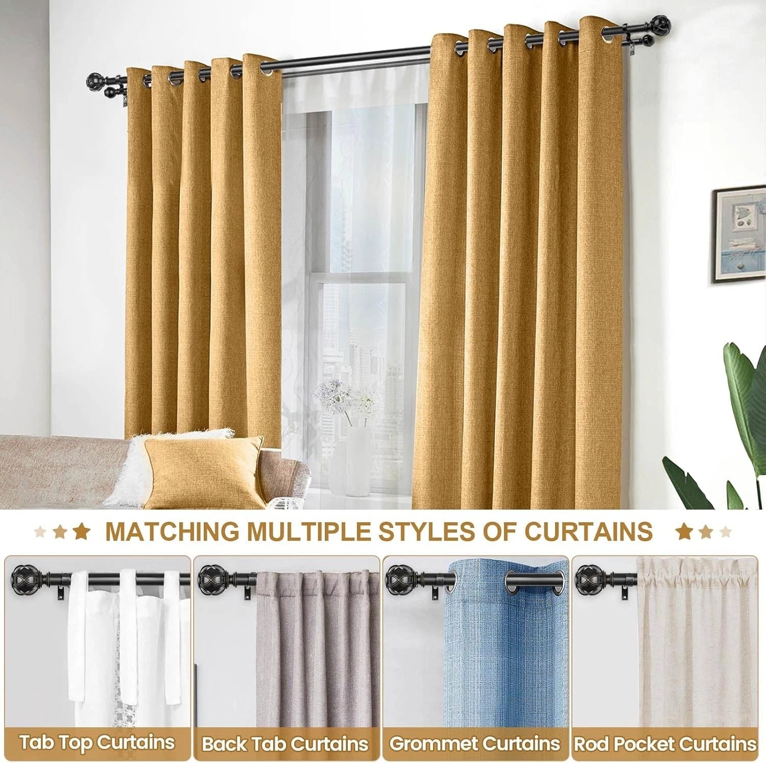 1-inch double curtain rod, suitable for 72 to 144 inches 07FC0E-D4 - KOEEK