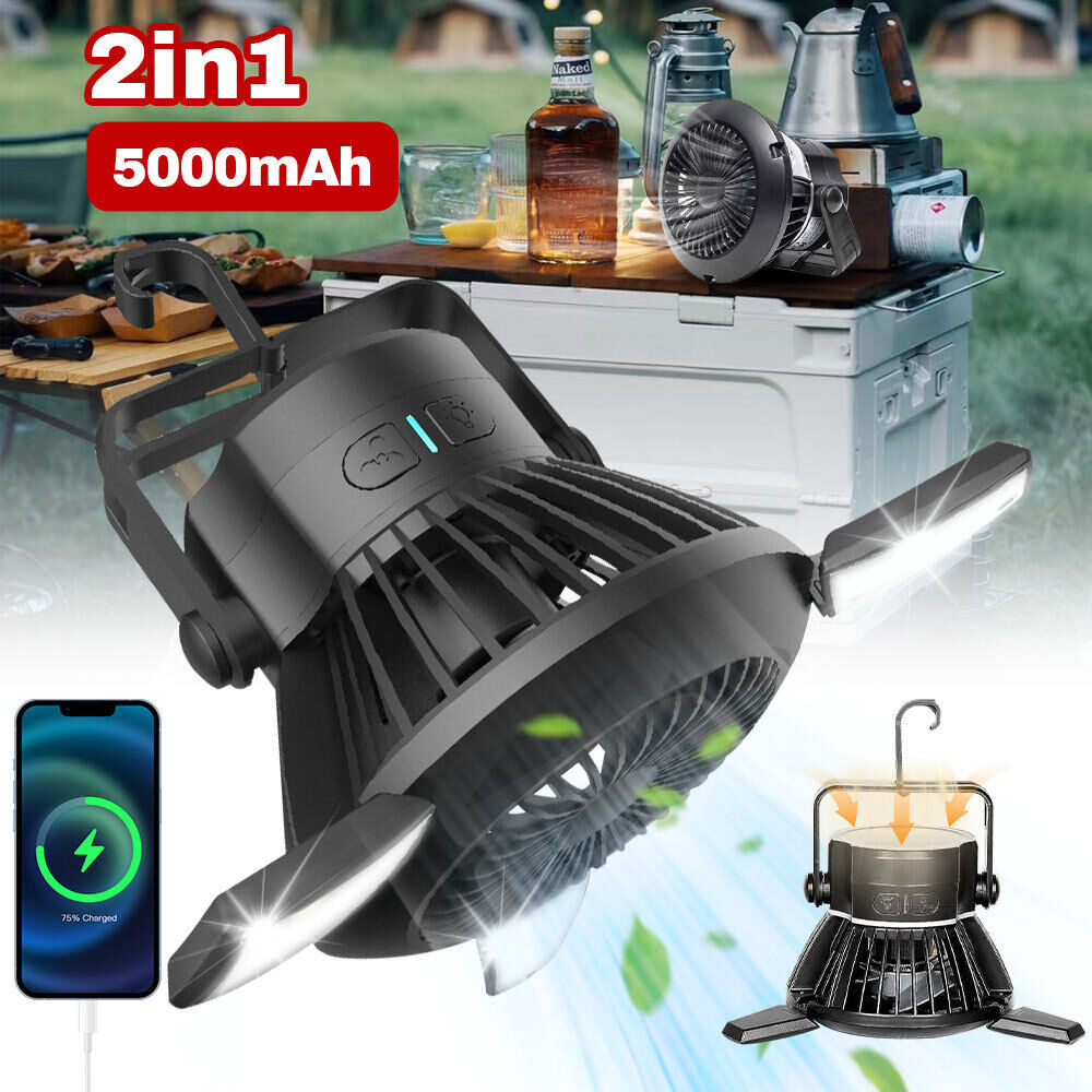 ny Ventilador De Aire Frio Portatil USB genopladelig Abanico Piso Con Luz LED Outdoor