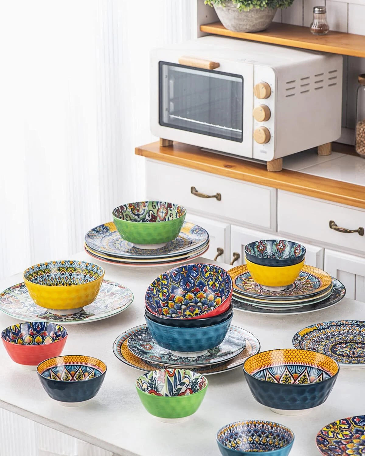 Dinner Plate Set, Ceramic Colorful Dinner Plates for Kitchen and Dining Room 07FC0E-D4 - KOEEK